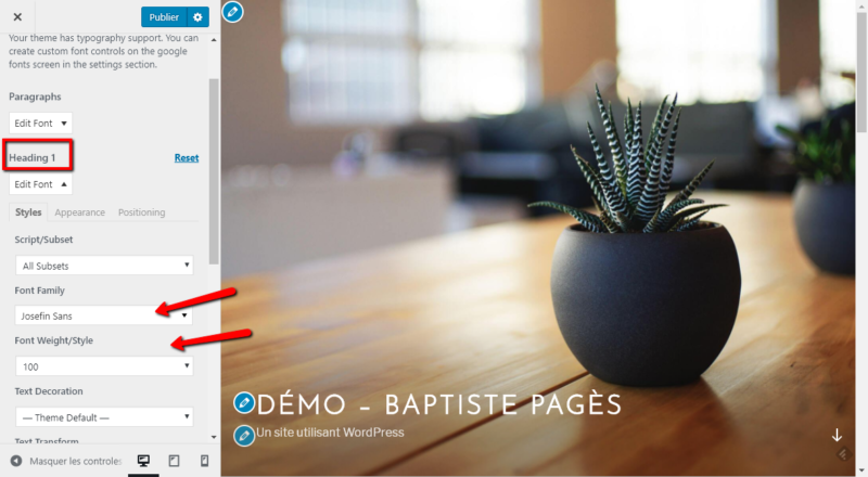 Comment changer la police des h1 sur WordPress avec le plugin Easy Google Fonts - Capture d'écran