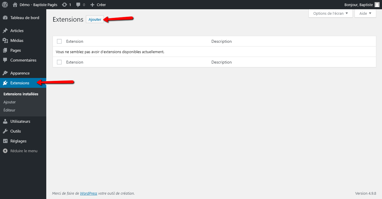 Réinstaller un site WordPress - Capture d'écran 1