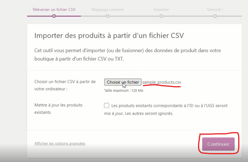 Outil d'importation de produits de WooCommerce.