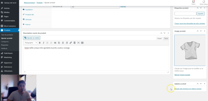 Capture d'écran du cadre "Galerie produit" pour ajouter des images dans la galerie d'un produit simple sur WooCommerce