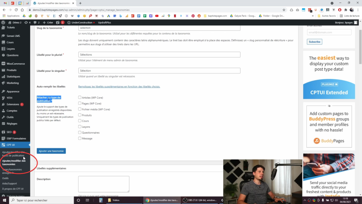 Ajouter une taxonomie personnalisée dans WooCommerce avec CPTUI