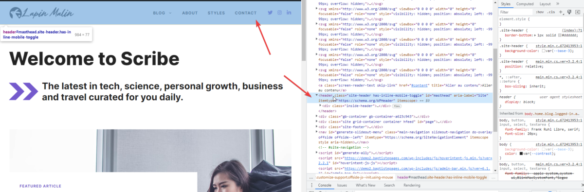 Modifier la couleur du menu WordPress : Trouver l'élément HTML